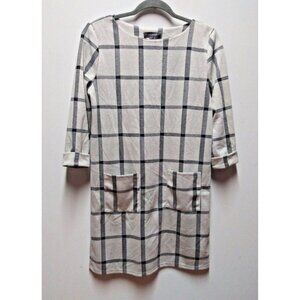 PRIMARK Beige Checkered dress Career Shift US 4 UK 8 English-style Pockets EUC